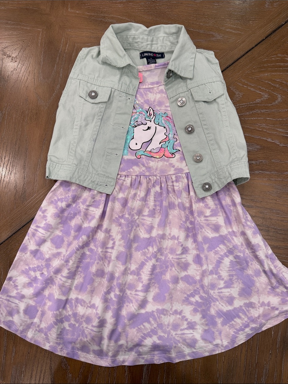 Limited Too Mint Green Jacket with Lavender Tie-Dye Unicorn Dress